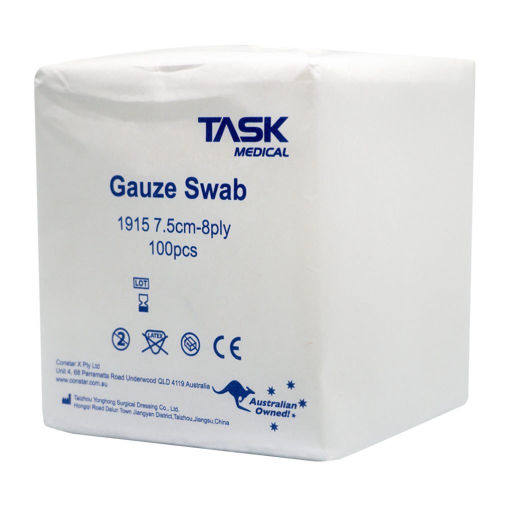 Task Medical Gauze Swabs Non-Sterile 7.5cm x 7.5cm Plain 8 Ply - 100 - Image 2