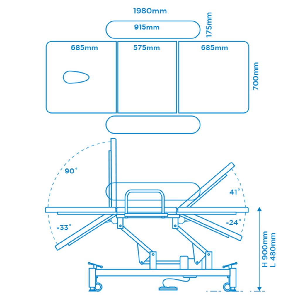Task Medical Hi-Lo Examination Couch With Side Rails 3 Section 1 Motor 70cm Wide / Available in Navy Blue & Black - Image 5