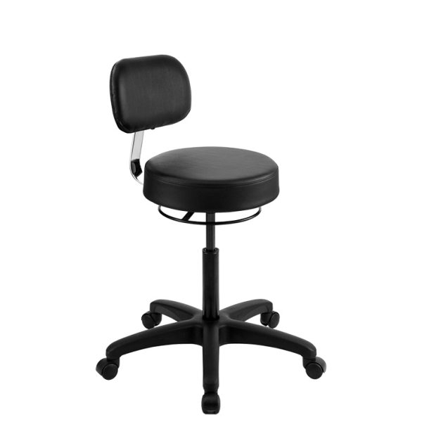 Classic Round Stool With Backrest & 360° Control Ring / Black