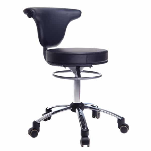 Task Medical Round Stool with Back - Black