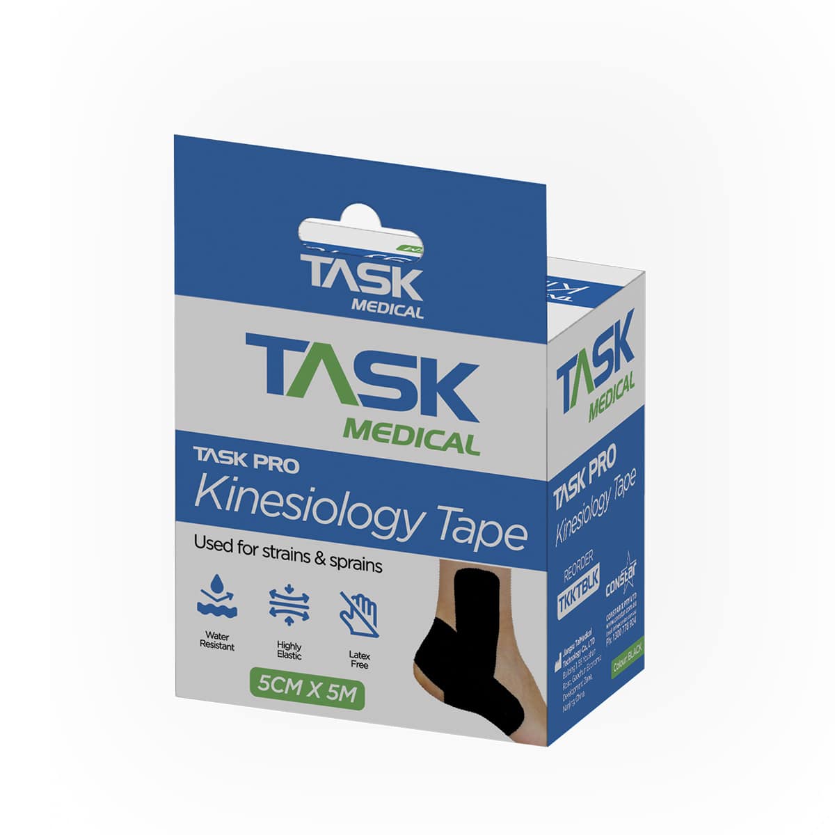 Task Pro Kinesiology Tape 5CM x 5M - Black - Image 7