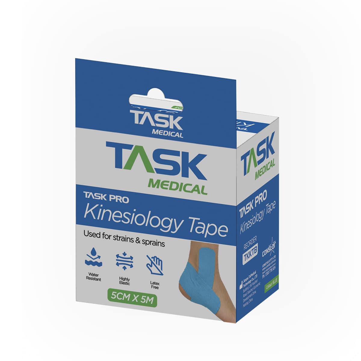 Task Pro Kinesiology Tape 5CM x 5M - Blue - Image 7